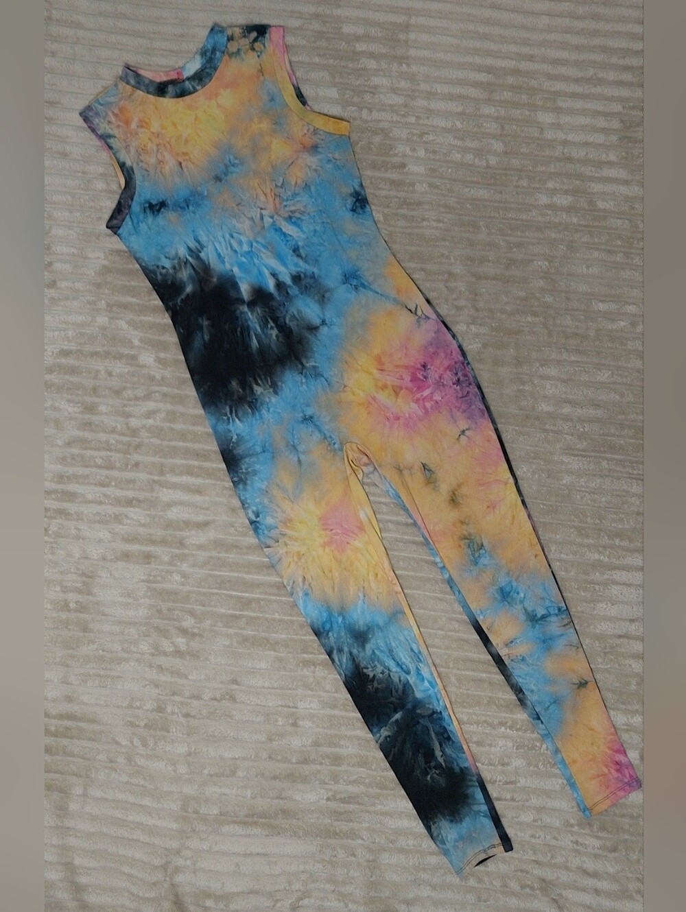 Rue21 Tie-Dye Sleeveless Jumpsuit in Blue, Yellow & Pink
